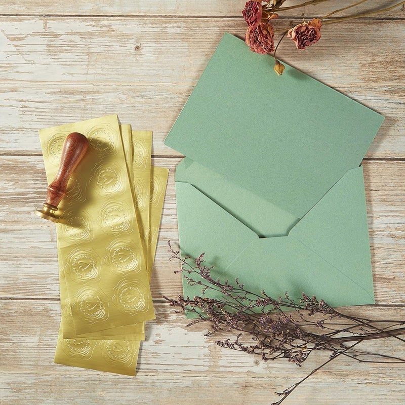 Toperd 50 Pack Sage-Green A7 Envelopes with Cards 5x7 Thick Folded Cardstock and Gold Stickers for Greeting Cards, Wedding, Birthday, Invitations, Baby Showers (Sage-Green, 5x7) - Image 4